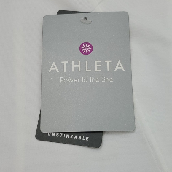 Athleta white UPF Unstinkable t-shirt 3/4 zipper short sleeve women size L New - Picture 9 of 12